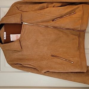 Womans faux suede cropped bomber biker moto jacket